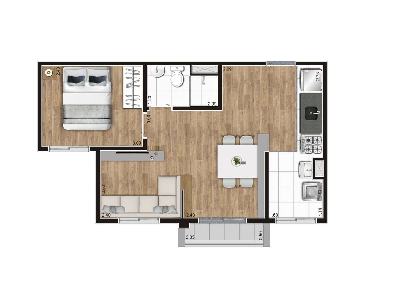 Planta tipo C - 39m² - Ampliado K Centro
