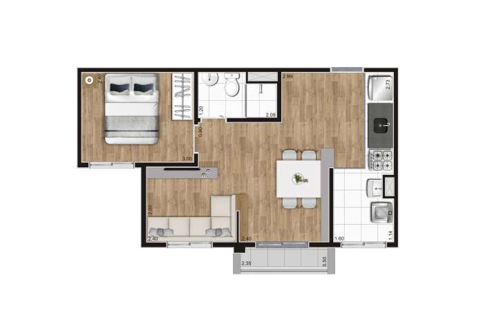 Planta Tipo C - 39m² - Apartamento em Centro