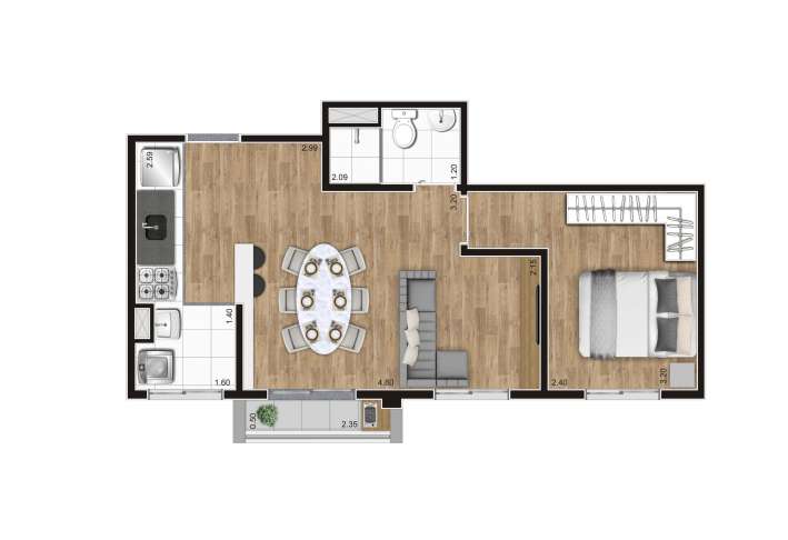 Planta tipo D - 39m² - Ampliada - Apartamento em Centro