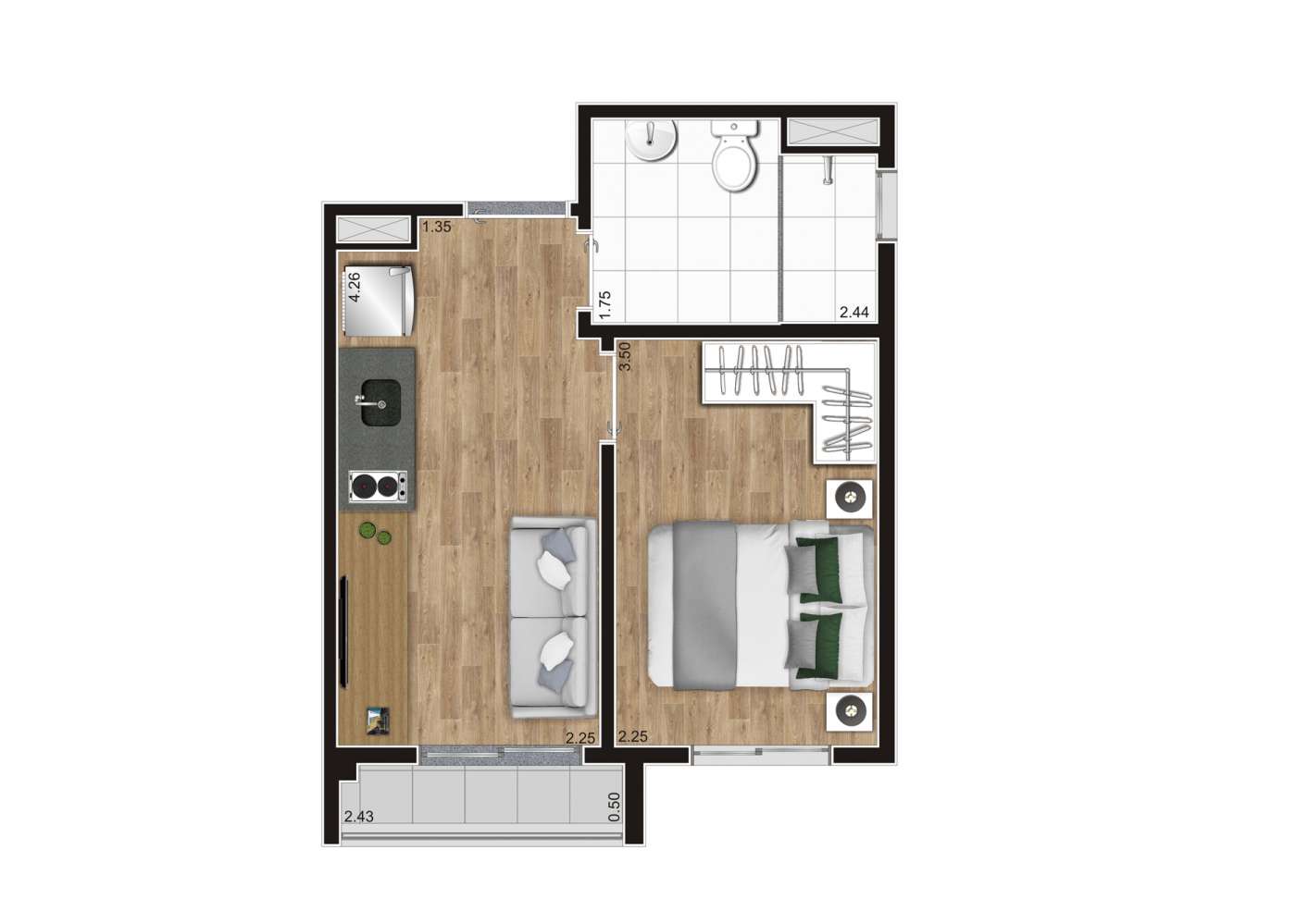 Planta Tipo A - 27m² K Centro