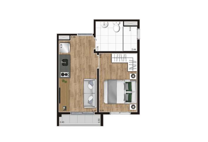 Planta Tipo A - 27m² - Apartamento em Centro