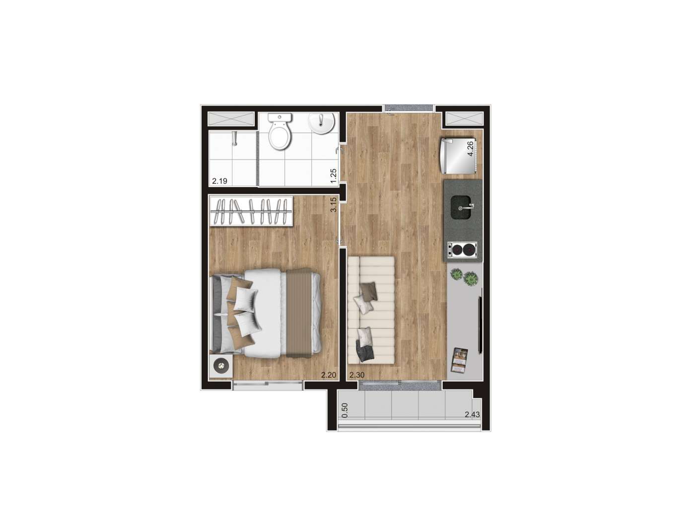 Planta Tipo B - 25m² K Centro