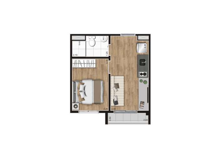 Planta Tipo B - 25m² - Apartamento em Centro