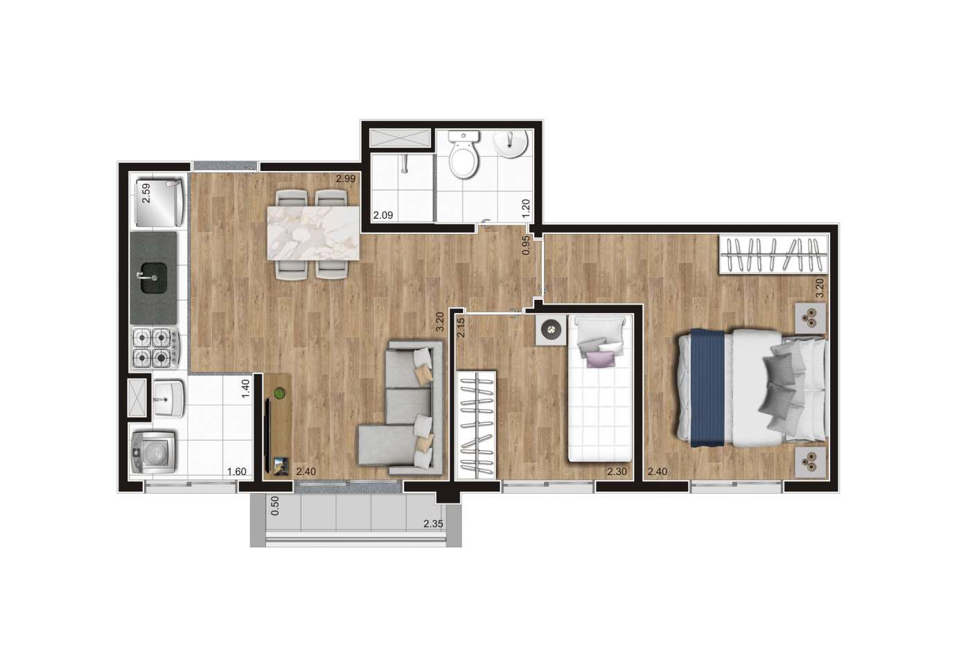 Planta tipo D - 39m² K Centro