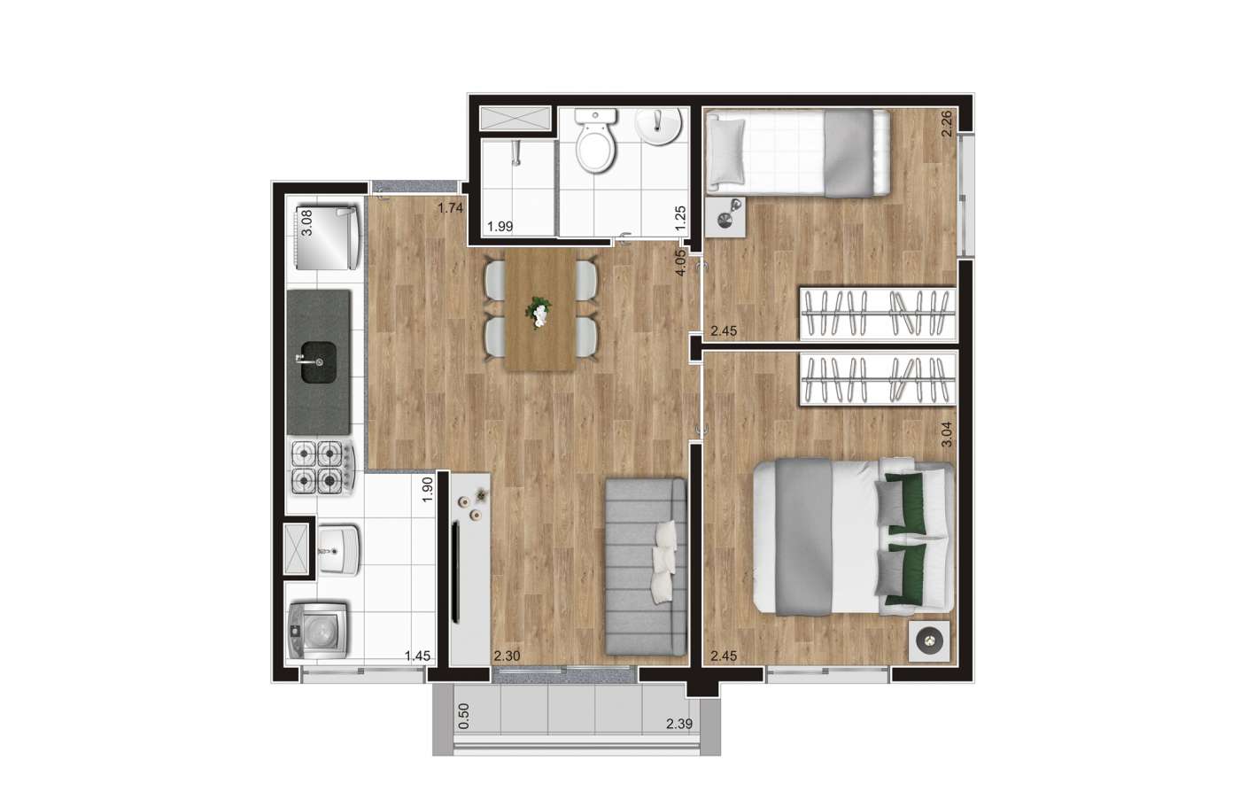Planta tipo E - 38m² K Centro