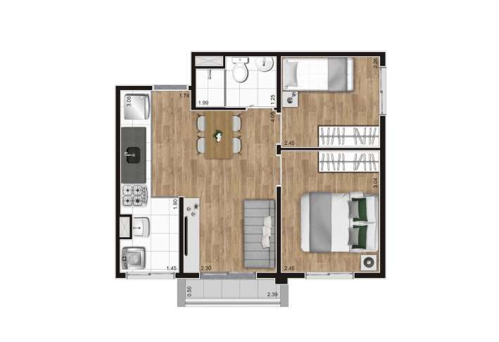 Planta tipo E - 38m² - Apartamento em Centro