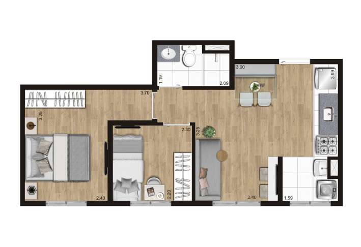 Planta tipo C - 2 DORMS - Apartamento em Jabaquara