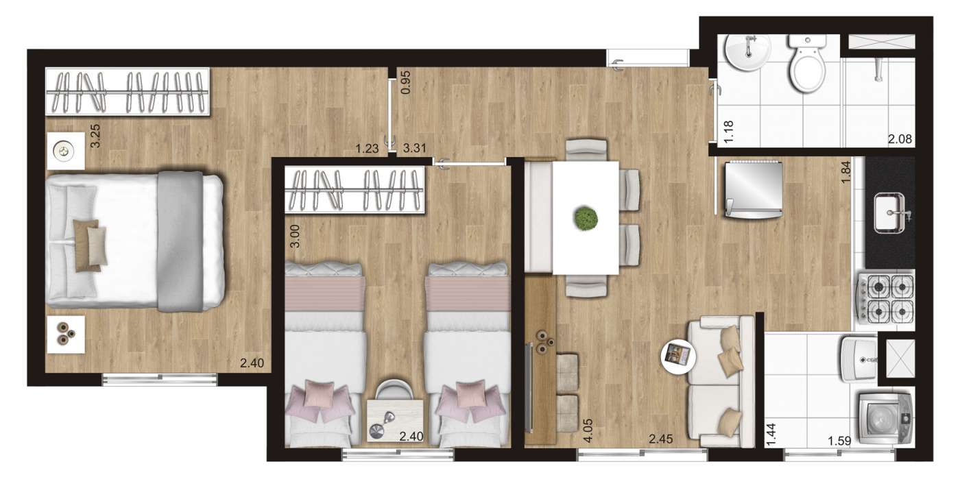 Planta tipo B - 2 DORMS KZ Infinity Diadema