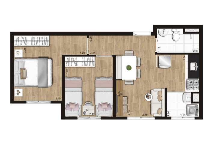 Planta tipo B - 2 DORMS - Apartamento em Jardim Concórdia