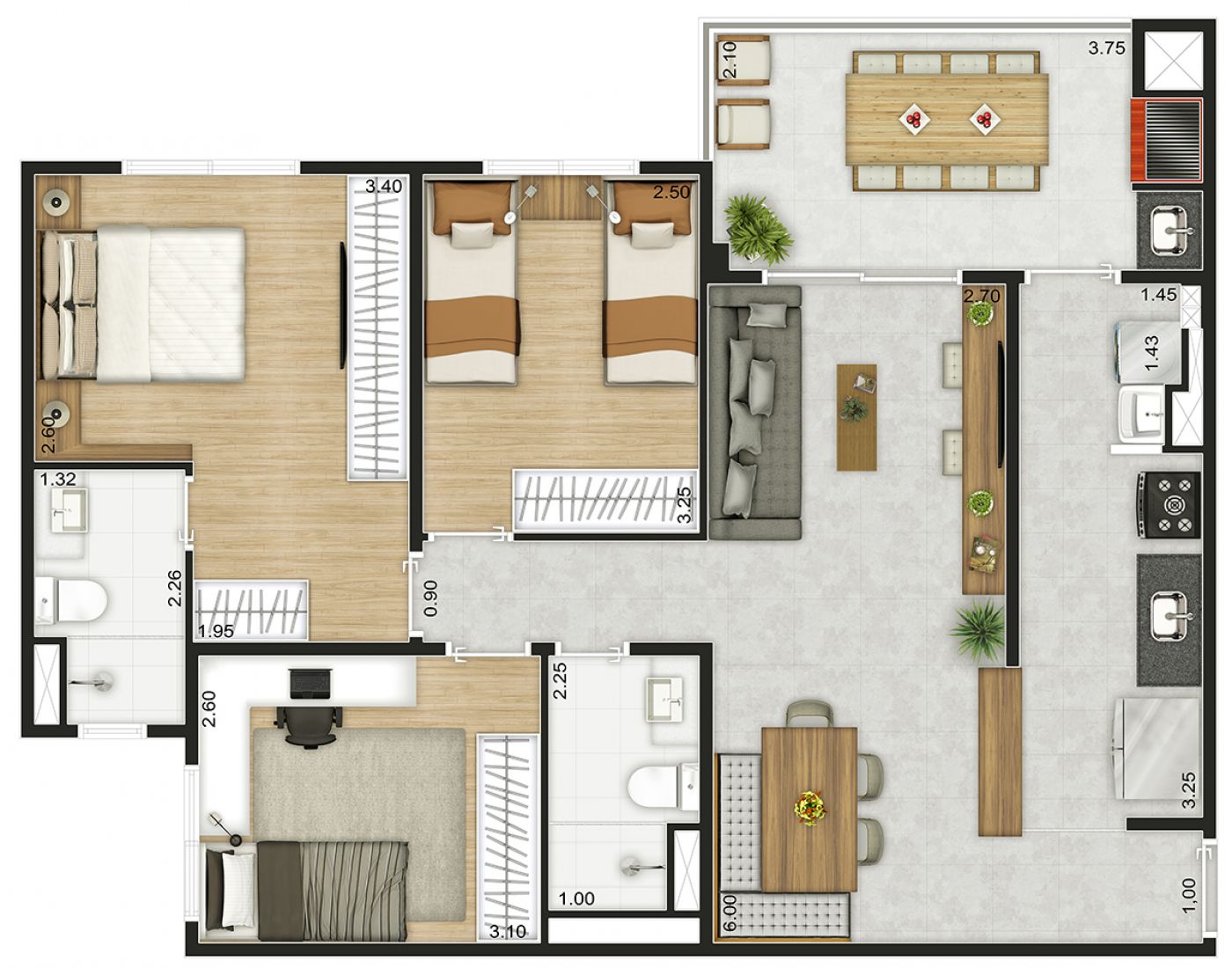 Planta Tipo 01 - 3 DORMS Praça Marajoara