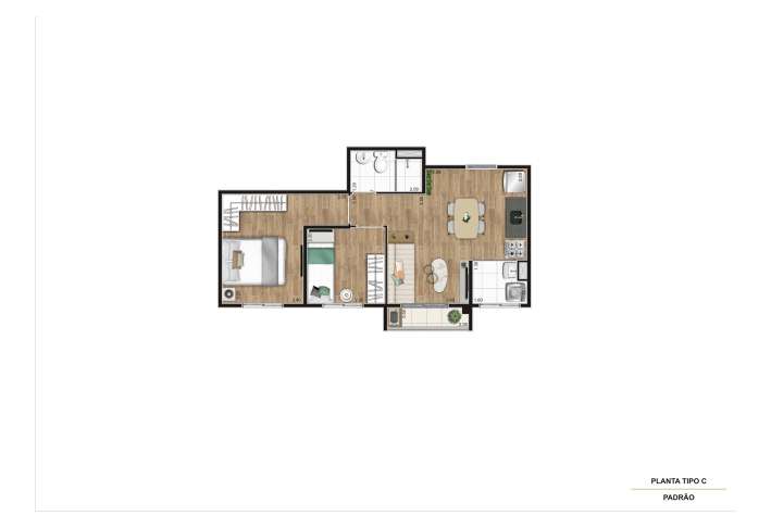 Planta Tipo C - 39m² - Final 8 - Apartamento em Jardim Celeste