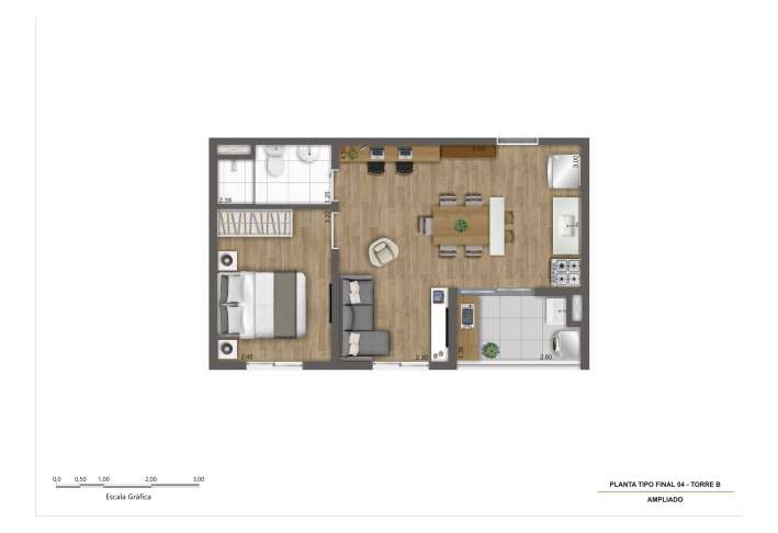 Planta Tipo C - Final 04 (Sala Ampliada) - 37m² - Apartamento em Interlagos