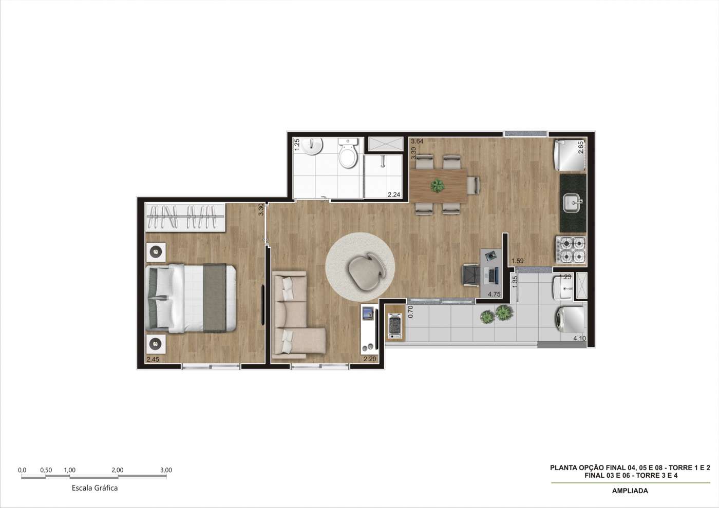 Planta Tipo F04 - Sala Ampliada Gran Kazzas Nações Unidas