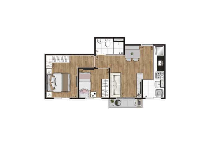 Planta 2 dorms - Tipo E - Apartamento em Jaguaré