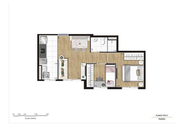 Planta Tipo C - 38m² - Final 6 - Apartamento em Itaquera