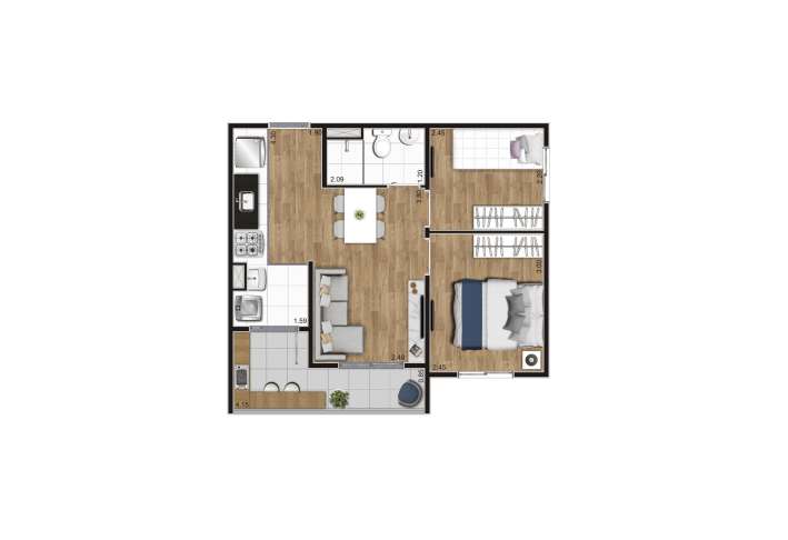 Planta 2 dorms - Tipo A - Apartamento em Jaguaré