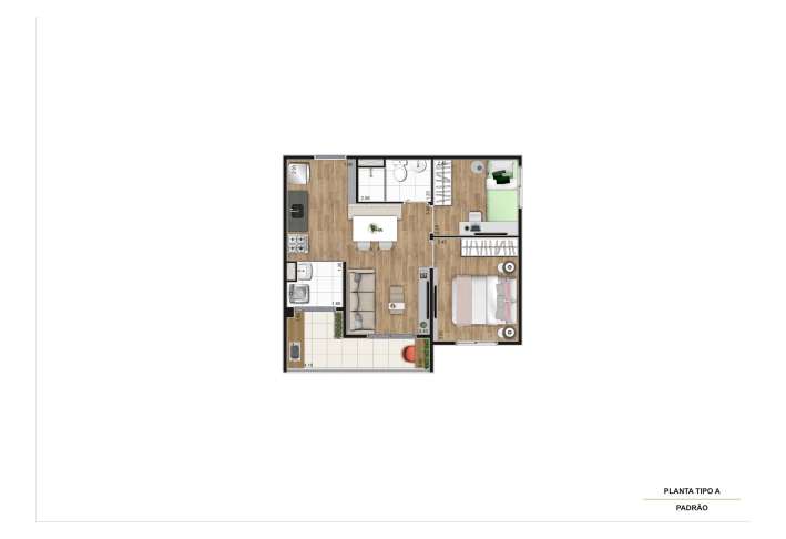 Planta Tipo A - 41,95m² - Final 9 - Apartamento em Jardim Celeste