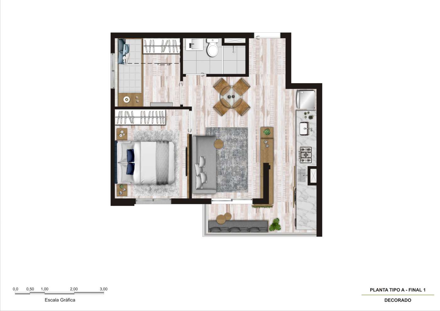 Planta 1 dorm - Apto decorado - Final 1 KZ Reserva