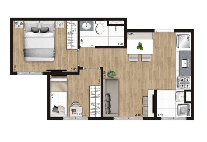 Planta tipo B - 2 DORMS - Apartamento em Jabaquara