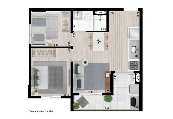 Planta Tipo A - 42m² - 2 dorms - Apartamento em Vila dos Remédios