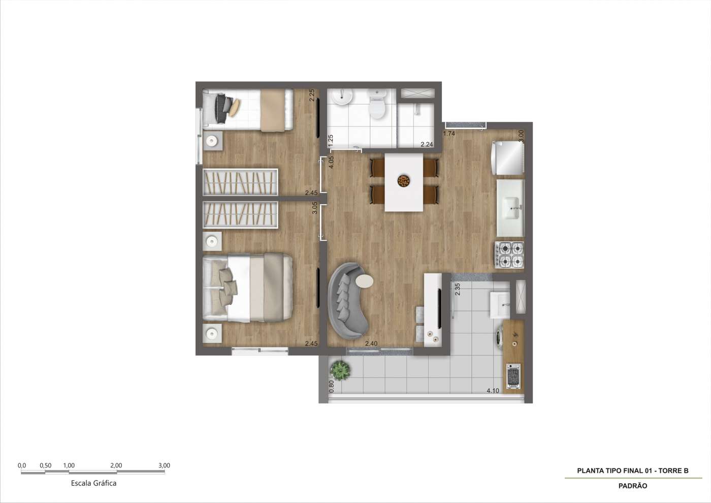 Planta Tipo A - Final 01 - 41m² Inter Kazzas Interlagos