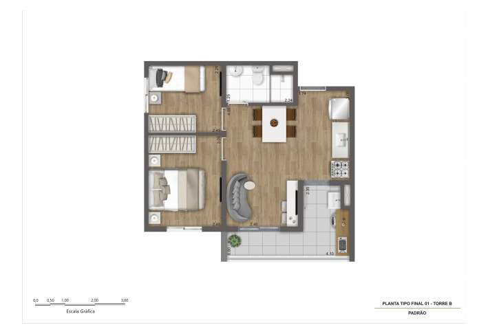 Planta Tipo A - Final 01 - 41m² - Apartamento em Interlagos