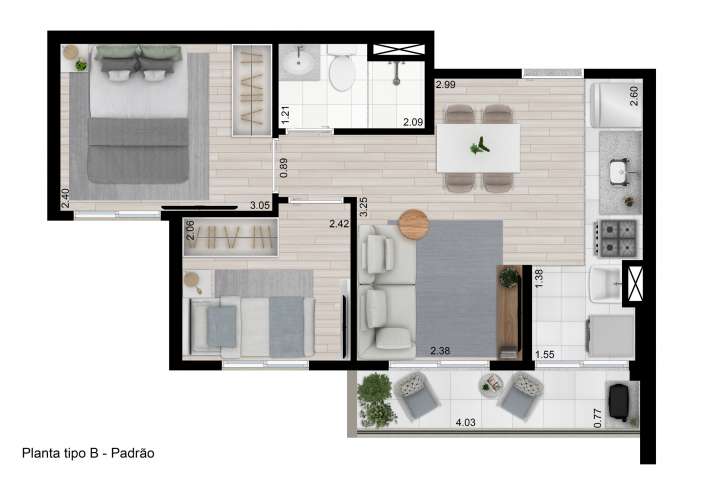 Planta tipo B - 41m² - 2 dorms - Apartamento em Vila dos Remédios