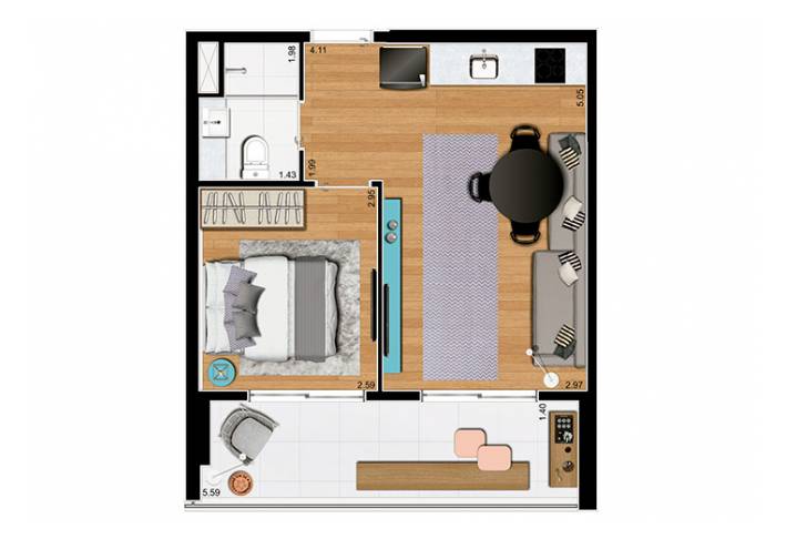 Planta 1 dorm. - Apartamento em Tatuapé