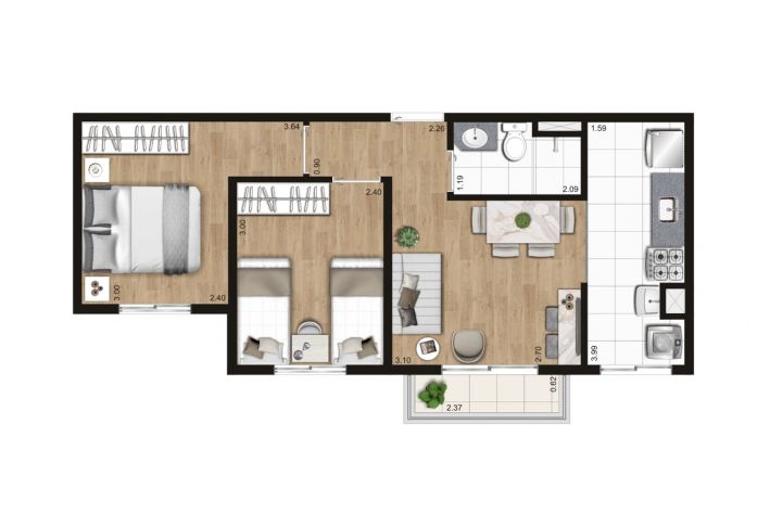 Planta 42,54m² - Apartamento em Jabaquara