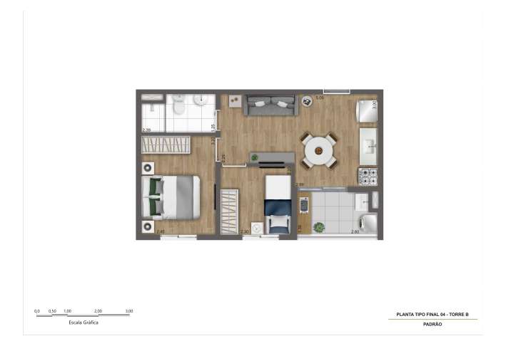 Planta Tipo C - Final 04 - 37m² - Apartamento em Interlagos