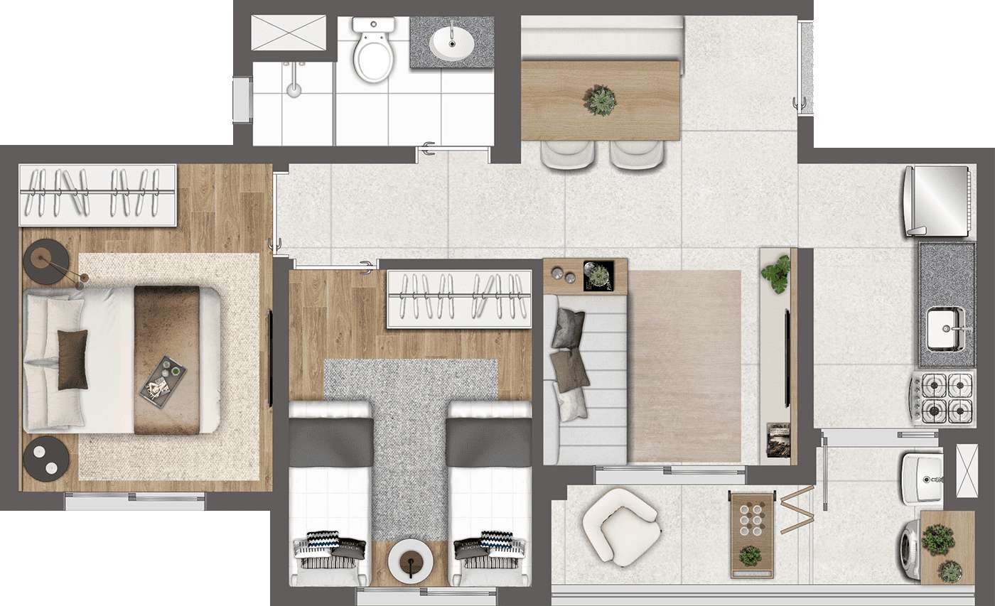 Planta 2 dorms (com terraço) Quaddra Butantã