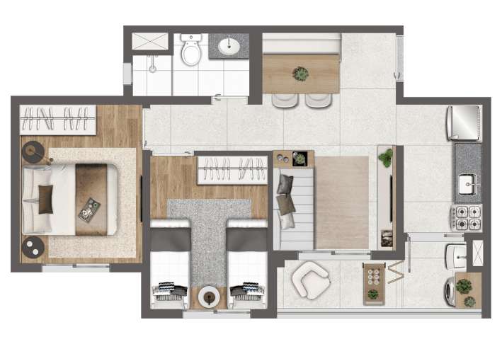 Planta 2 dorms (com terraço) - Apartamento em Butantã