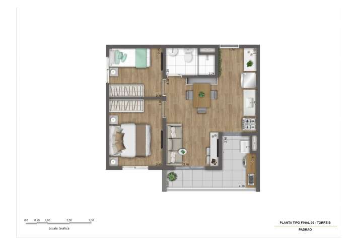 Planta Tipo D - Final 06 - 43m² - Apartamento em Interlagos