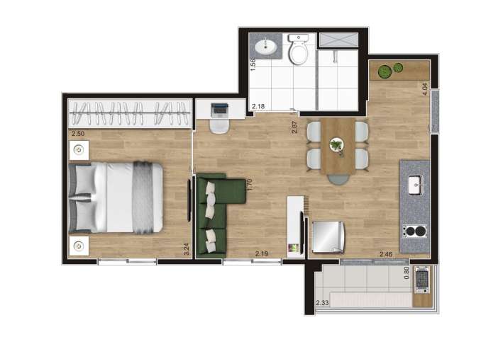 Planta 34,76m² - Apartamento em Belenzinho