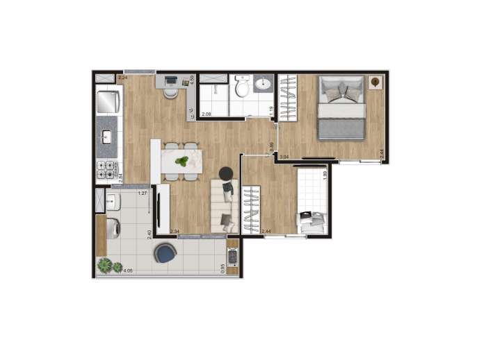 Planta 42,79m² - Apartamento em Belenzinho