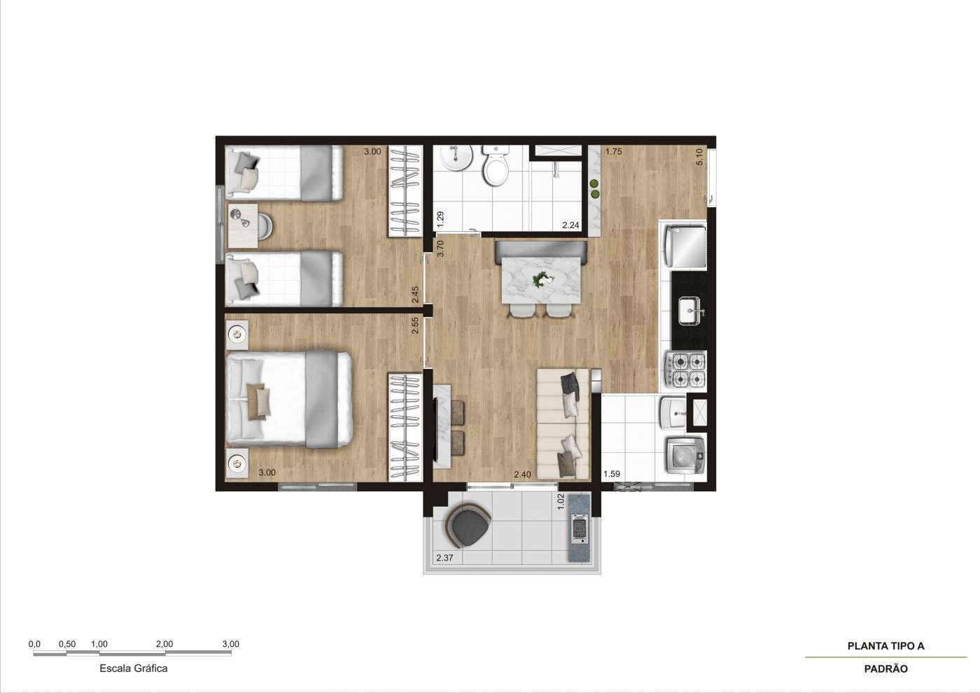 Planta 2 dorms - Final 01 KZ Select São Bernardo do Campo