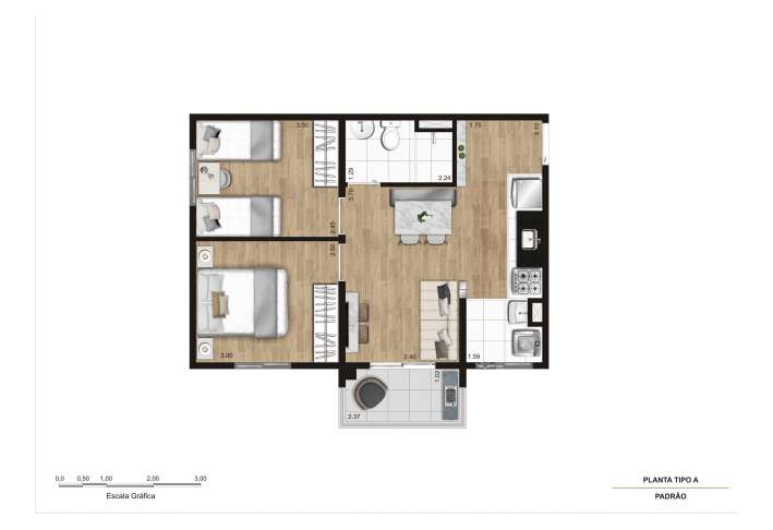 Planta 2 dorms - Final 01 - Apartamento em Vila Santa Luzia