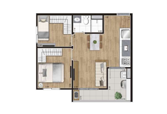 Planta 43m² - Apartamento em Belenzinho