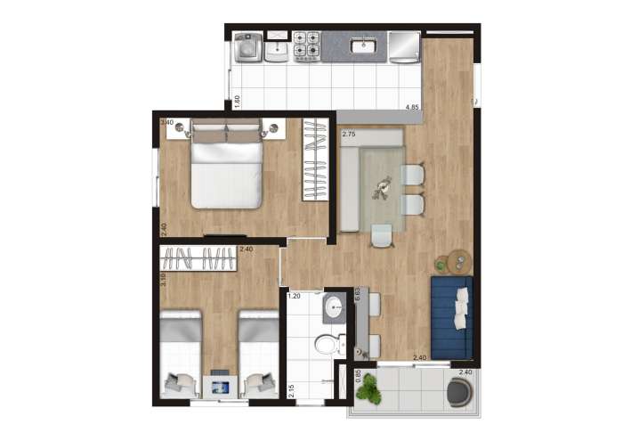 Planta tipo B - 2 DORMS - Apartamento em Sacomã