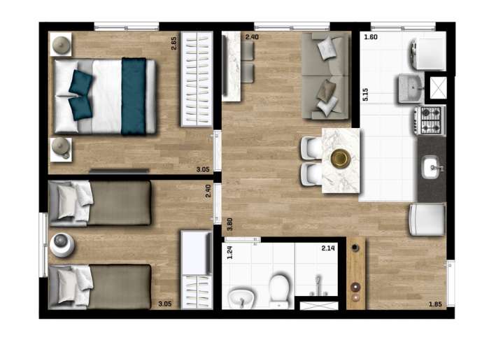 Planta tipo A - 2 DORMS - Apartamento em Vila da Oportunidade