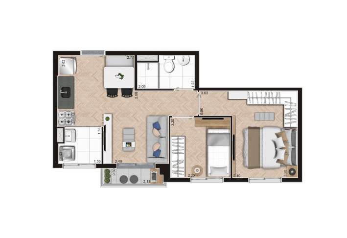 Planta tipo C - 39m² - Apartamento em Vila Paulista