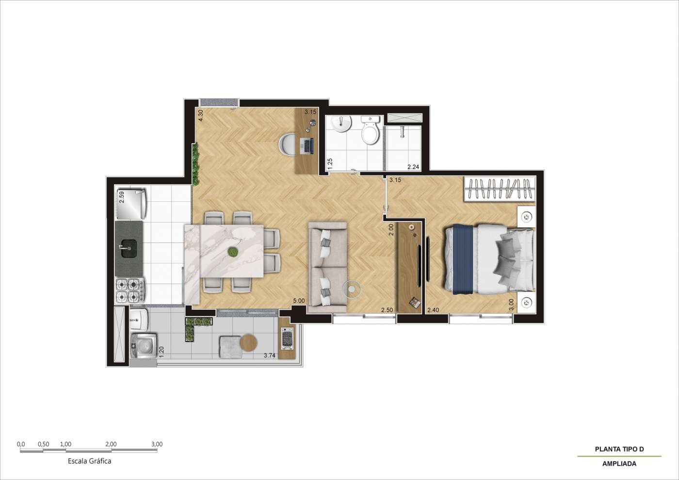 Planta Tipo D - 42m² Ampliada  - Final 4 Arena Kazzas Itaquera