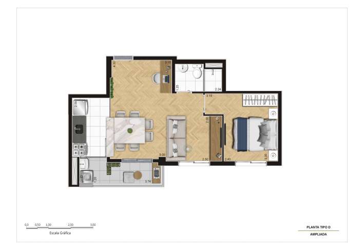 Planta Tipo D - 42m² Ampliada  - Final 4 - Apartamento em Itaquera