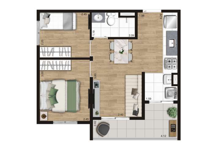 Planta tipo A - 2 DORMS - Apartamento em Jabaquara