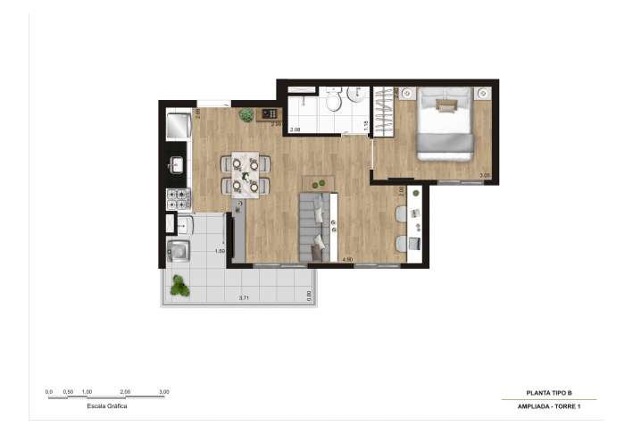 Planta tipo B (t1)- sala ampliada (final 5 e 5) - 40m² - Apartamento em Capão Redondo
