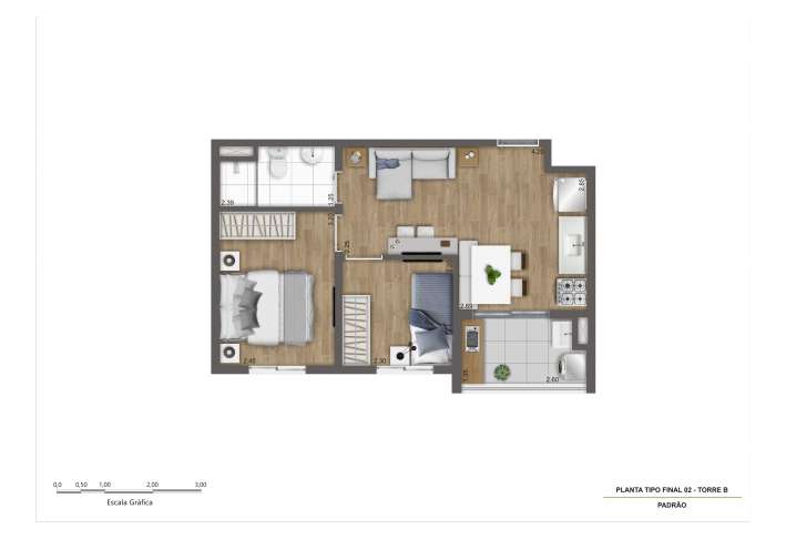 Planta Tipo B - Final 02 - 38m² - Apartamento em Interlagos