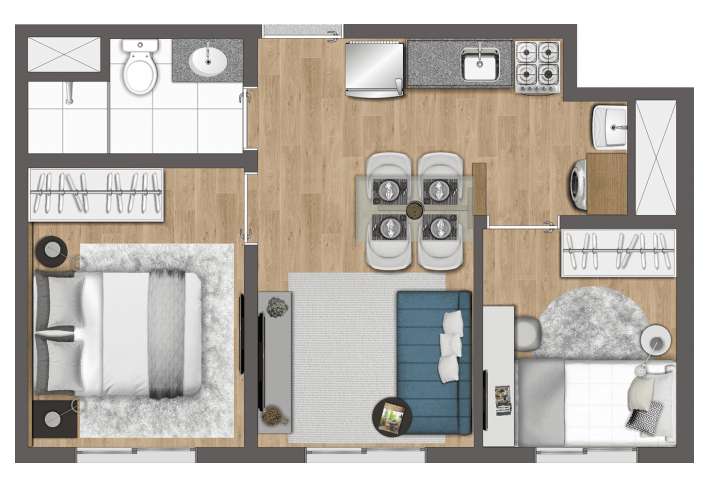 Planta 2 dorms - Apartamento em Butantã