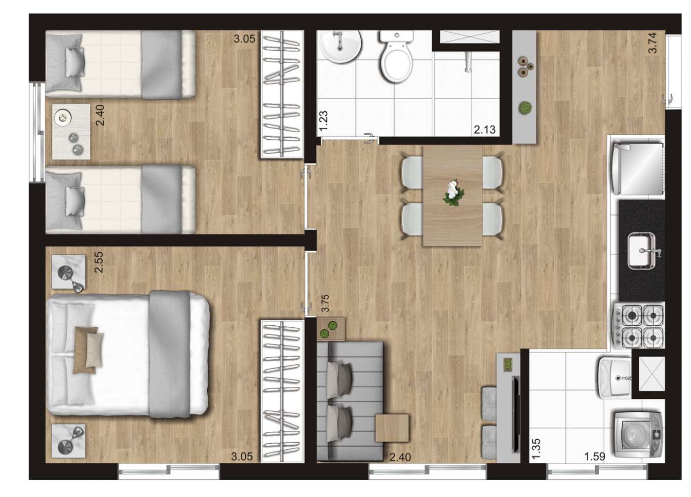 Planta tipo A - 2 DORMS KZ Infinity Diadema