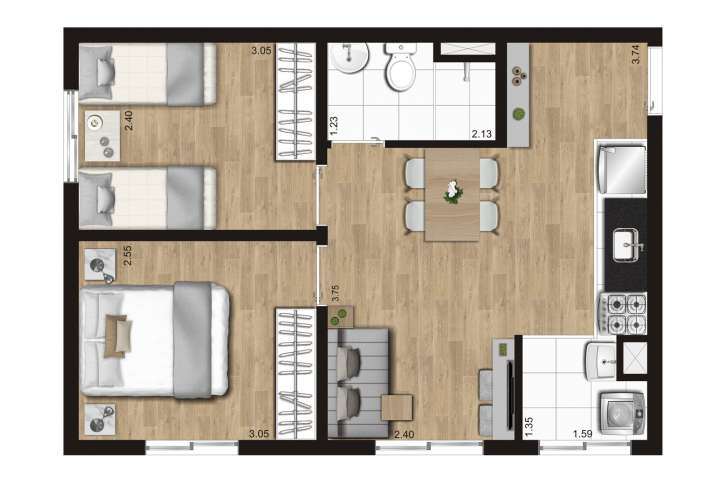 Planta tipo A - 2 DORMS - Apartamento em Jardim Concórdia