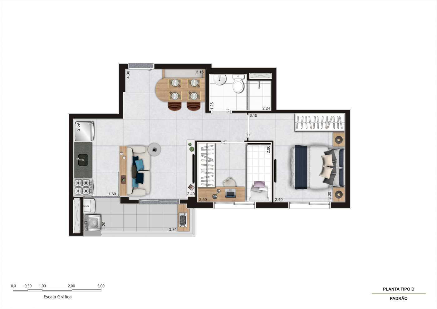 Planta Tipo D - 42m² - Final 4 Arena Kazzas Itaquera